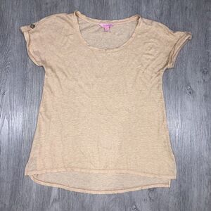 Lilly Pulitzer Inara Sand Dune Gold Shimmer Roll Tab Linen Tee Top Size XS